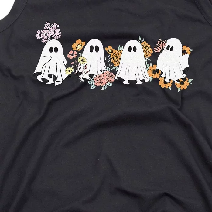 Retro Floral Cute Ghosts Halloween Tank Top