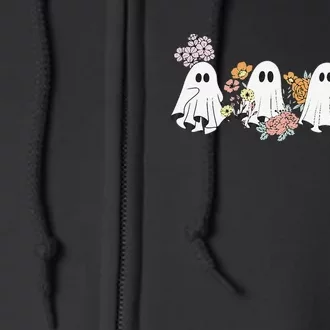 Retro Floral Cute Ghosts Halloween Full Zip Hoodie