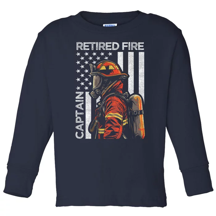 Retired Fire Captain Firefighter Retirement American Flag Toddler Long Sleeve Shirt