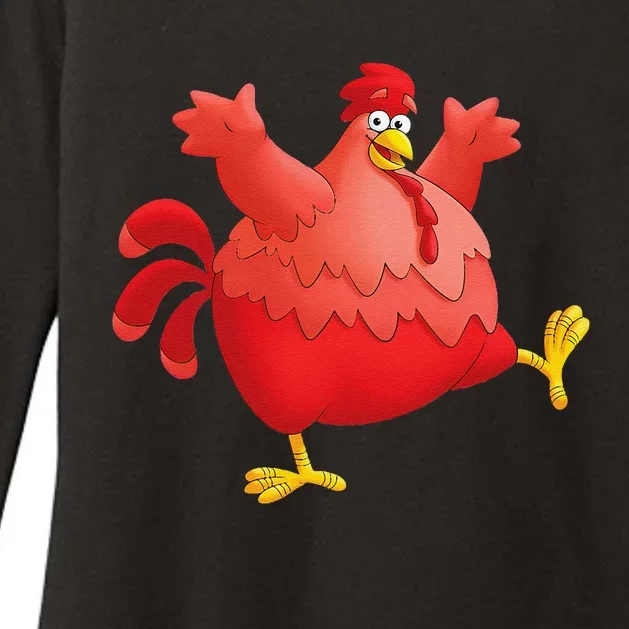 Red Fat Chubby Chicken Bird Cock Cartoon Art Womens CVC Long Sleeve Shirt