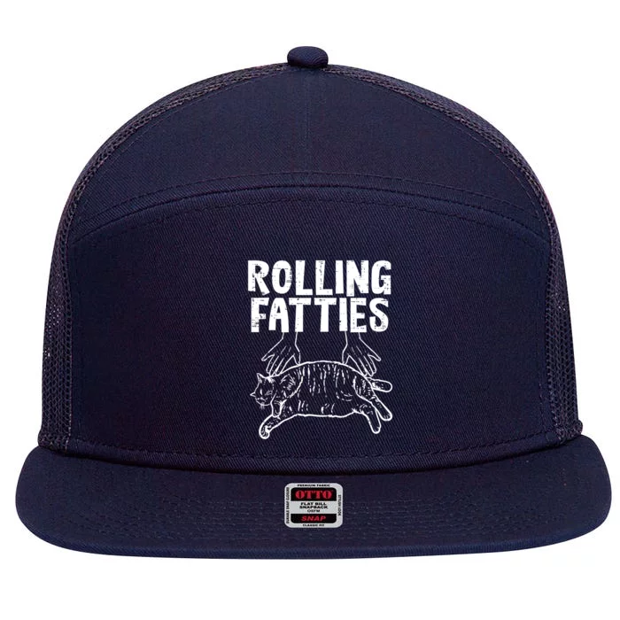 Rolling Fatties Cat Funny Fat Kitten Men Women Kids Girls 7 Panel Mesh Trucker Snapback Hat