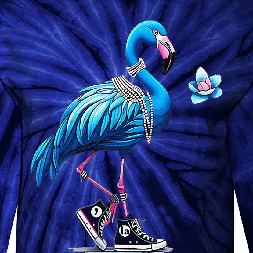 Retro Flamingo Chucks And Pearls Comma La Kamala Harris 2024 Tie-Dye Long Sleeve Shirt