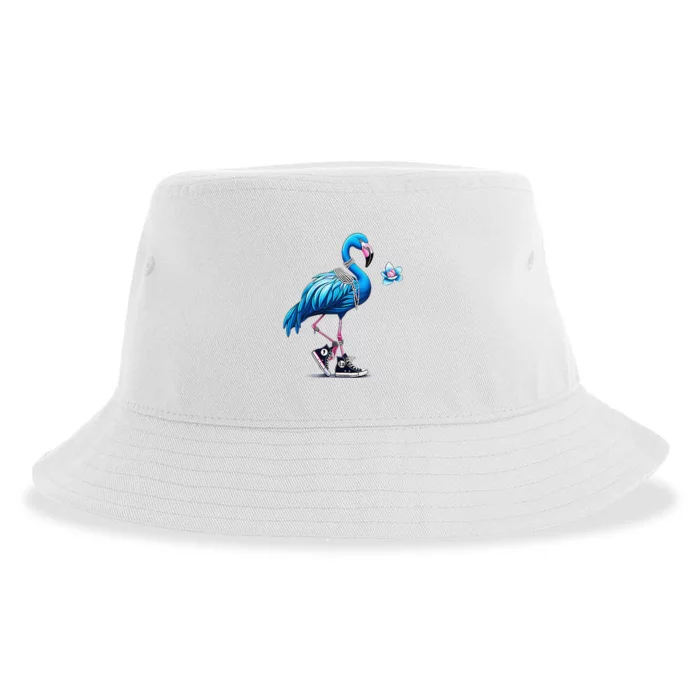 Retro Flamingo Chucks And Pearls Comma La Kamala Harris 2024 Sustainable Bucket Hat