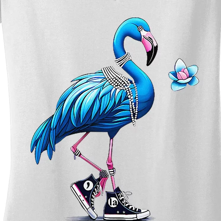 Retro Flamingo Chucks And Pearls Comma La Kamala Harris 2024 Women's V-Neck T-Shirt