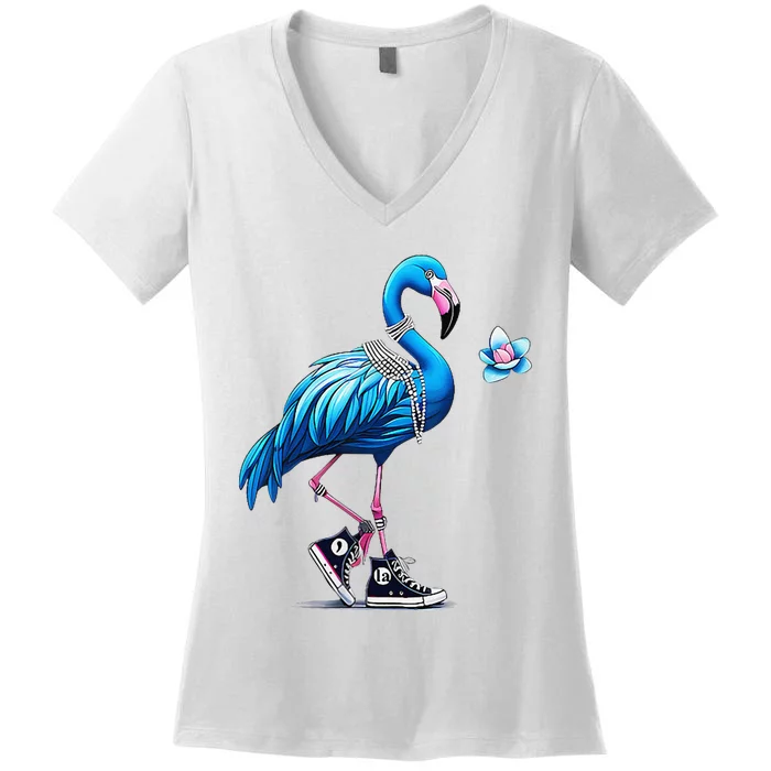 Retro Flamingo Chucks And Pearls Comma La Kamala Harris 2024 Women's V-Neck T-Shirt