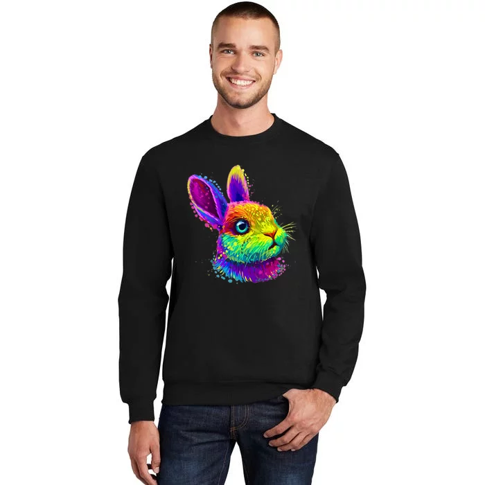 Rabbit Face Colorful Water Color Abstract Head Sweatshirt