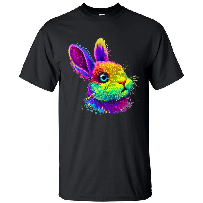 Rabbit Face Colorful Water Color Abstract Head Tall T-Shirt