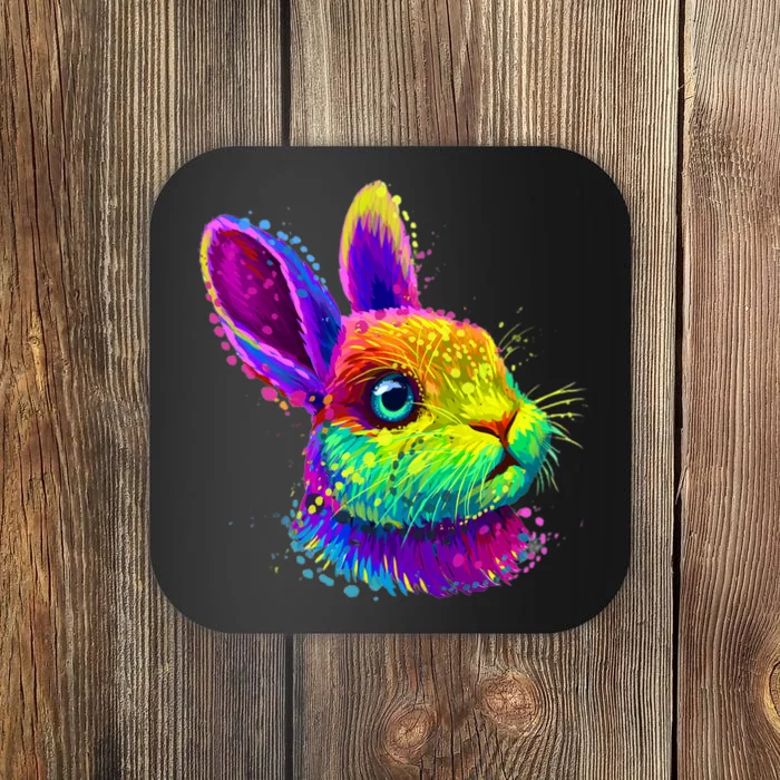 Rabbit Face Colorful Water Color Abstract Head Coaster