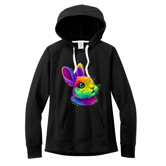 Rabbit Face Colorful Water Color Abstract Head Women's Fleece Hoodie