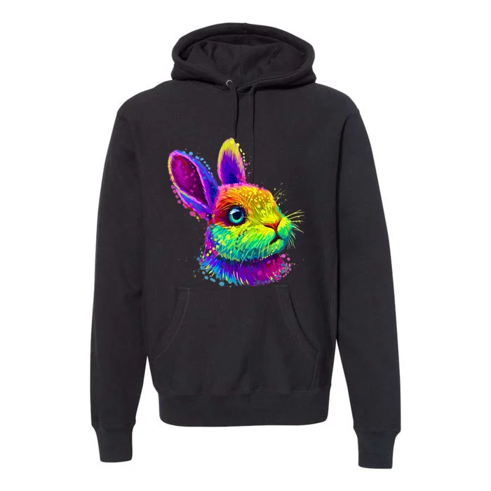 Rabbit Face Colorful Water Color Abstract Head Premium Hoodie