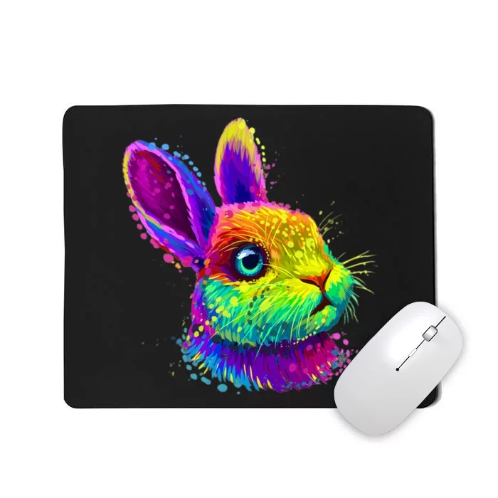 Rabbit Face Colorful Water Color Abstract Head Mousepad