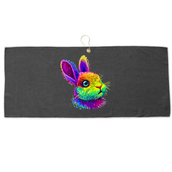 Rabbit Face Colorful Water Color Abstract Head Large Microfiber Waffle Golf Towel