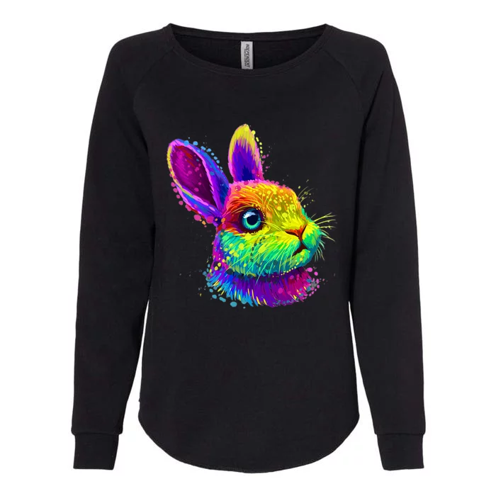 Rabbit Face Colorful Water Color Abstract Head Womens California Wash Sweatshirt