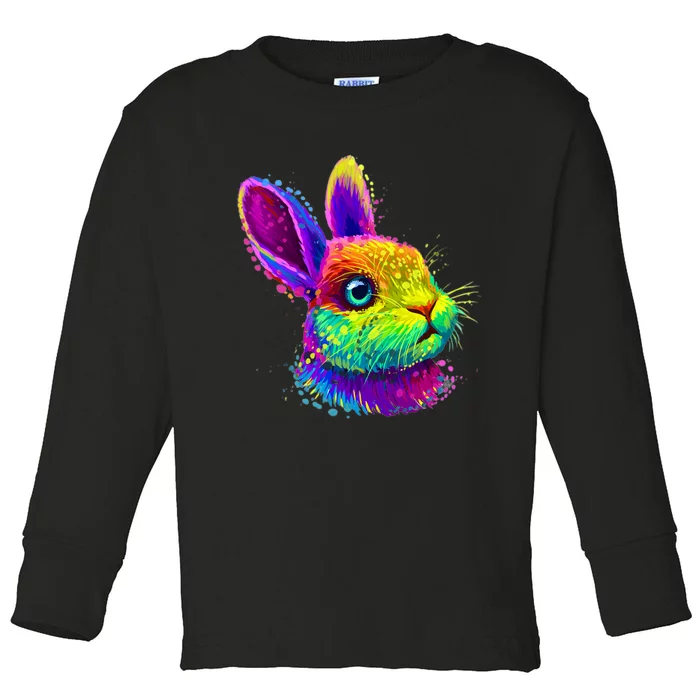 Rabbit Face Colorful Water Color Abstract Head Toddler Long Sleeve Shirt