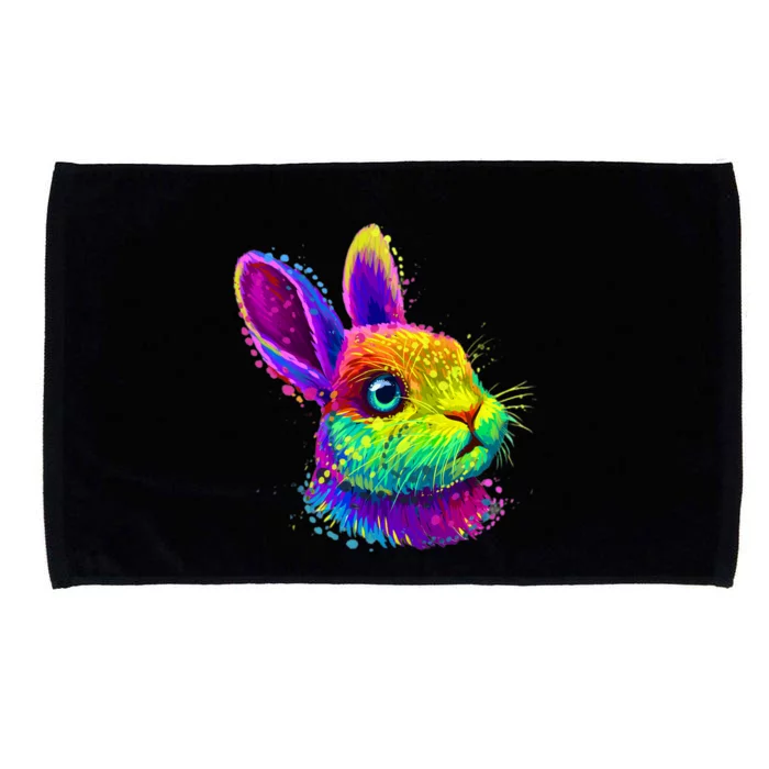 Rabbit Face Colorful Water Color Abstract Head Microfiber Hand Towel