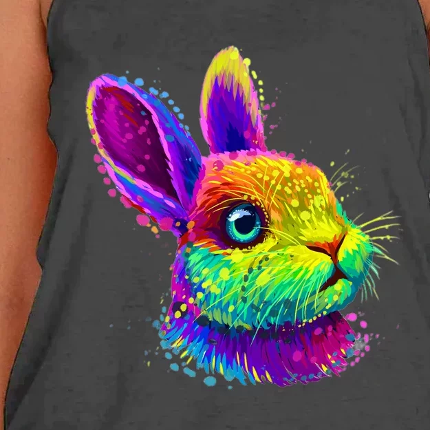 Rabbit Face Colorful Water Color Abstract Head Women's Knotted Racerback Tank