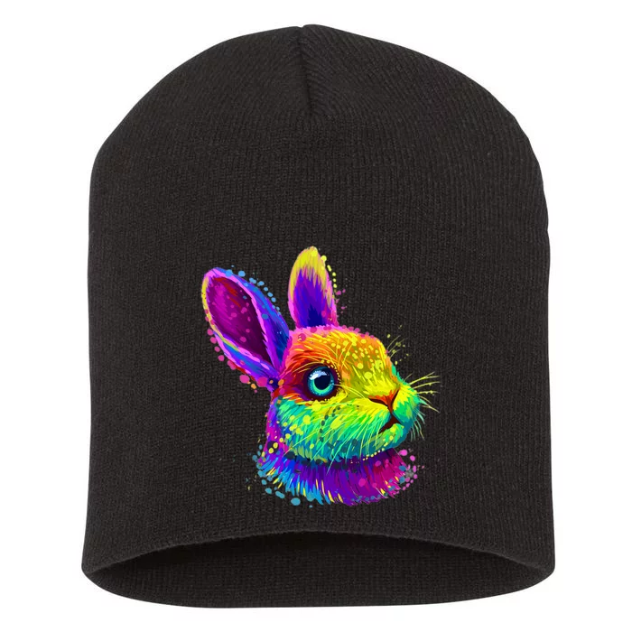 Rabbit Face Colorful Water Color Abstract Head Short Acrylic Beanie