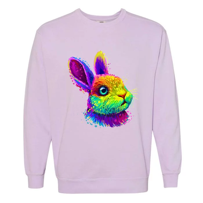 Rabbit Face Colorful Water Color Abstract Head Garment-Dyed Sweatshirt