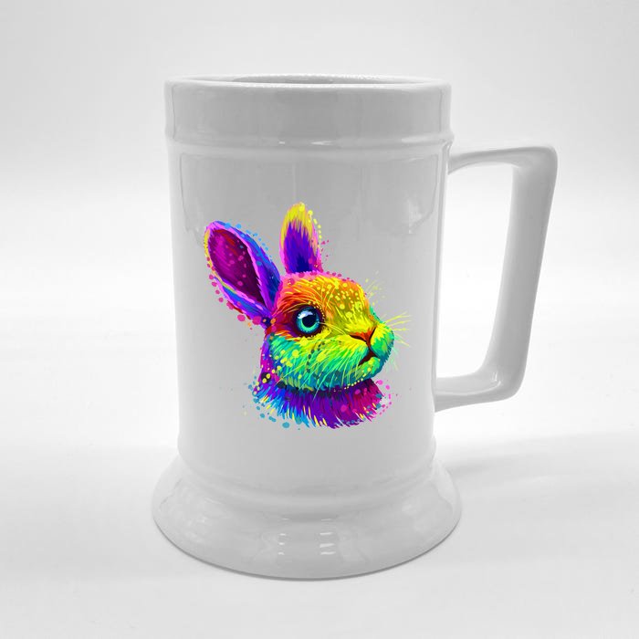 Rabbit Face Colorful Water Color Abstract Head Front & Back Beer Stein