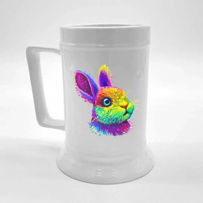 Rabbit Face Colorful Water Color Abstract Head Front & Back Beer Stein