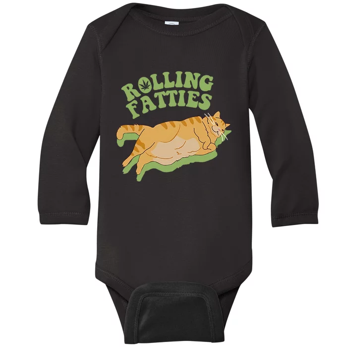 Rolling Fatties Cat Retro Kitty Kitten Meow Baby Long Sleeve Bodysuit