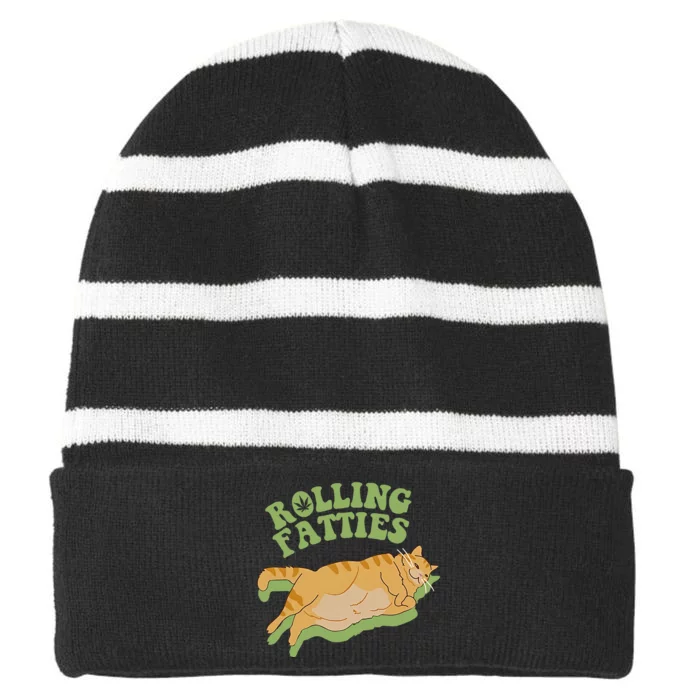 Rolling Fatties Cat Retro Kitty Kitten Meow Striped Beanie with Solid Band