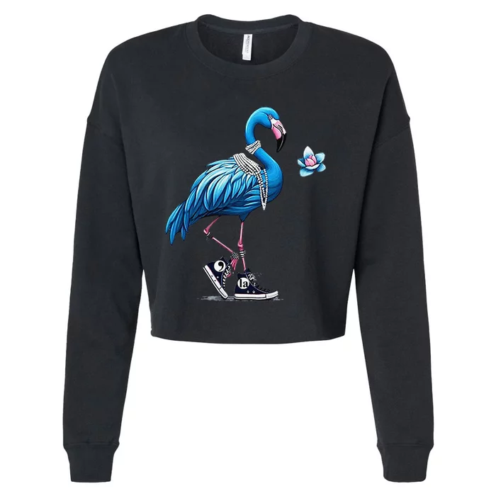 Retro Flamingo Chucks And Pearls Comma La Kamala Harris 2024 Gift Cropped Pullover Crew