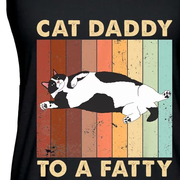 Retro Fat Chonk Dad Funny Cat Daddy To A Fatty Ladies Essential Flowy Tank