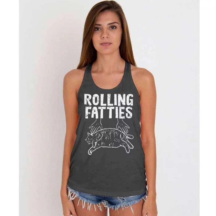 Rolling Fatties Cat Funny Fat Kitten Women's Knotted Racerback Tank