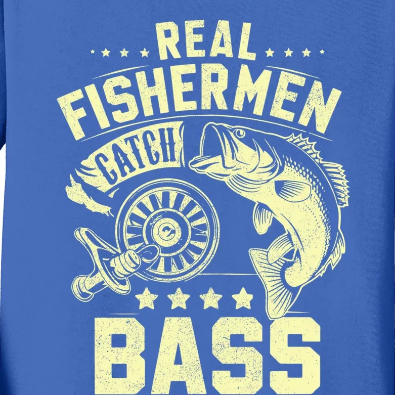 Real Fisher Catch Bass Fishing Meaningful Gift Kids Long Sleeve Shirt