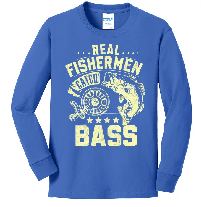 Real Fisher Catch Bass Fishing Meaningful Gift Kids Long Sleeve Shirt