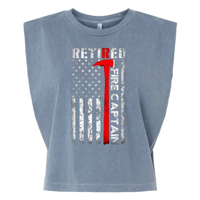 Retired Fire Captain Firefighter American Flag Garment-Dyed Women's Muscle Tee