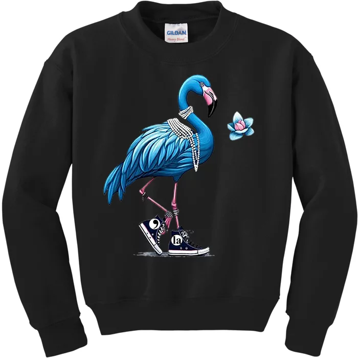 Retro Flamingo Chucks And Pearls Comma La Kamala Harris 2024 For President 47th Kids Sweatshirt