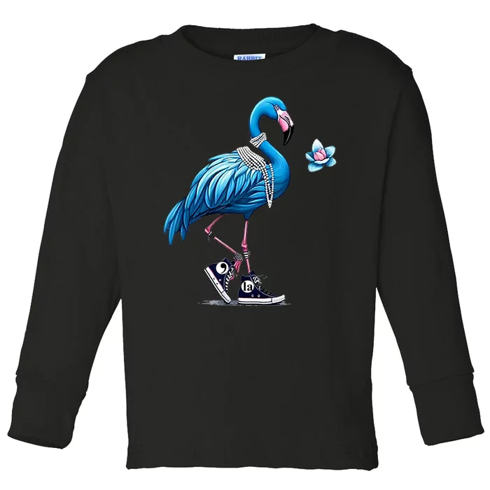 Retro Flamingo Chucks And Pearls Comma La Kamala Harris 2024 Toddler Long Sleeve Shirt