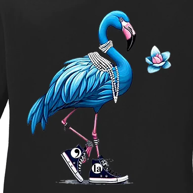 Retro Flamingo Chucks And Pearls Comma La Kamala Harris 2024 Ladies Long Sleeve Shirt