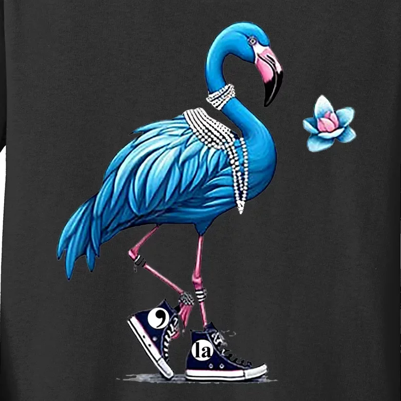 Retro Flamingo Chucks And Pearls Comma La Kamala Harris 2024 Kids Long Sleeve Shirt