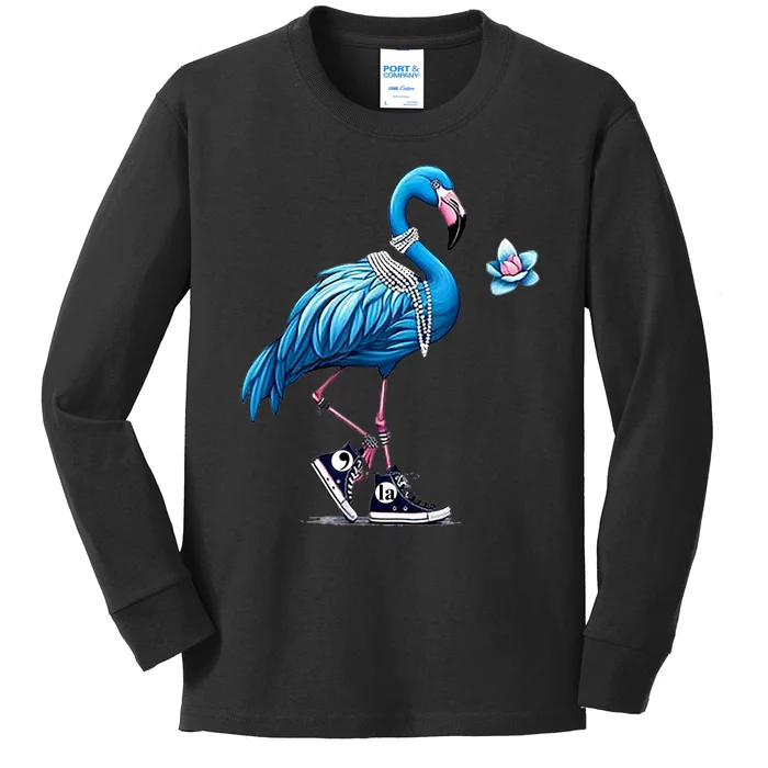 Retro Flamingo Chucks And Pearls Comma La Kamala Harris 2024 Kids Long Sleeve Shirt