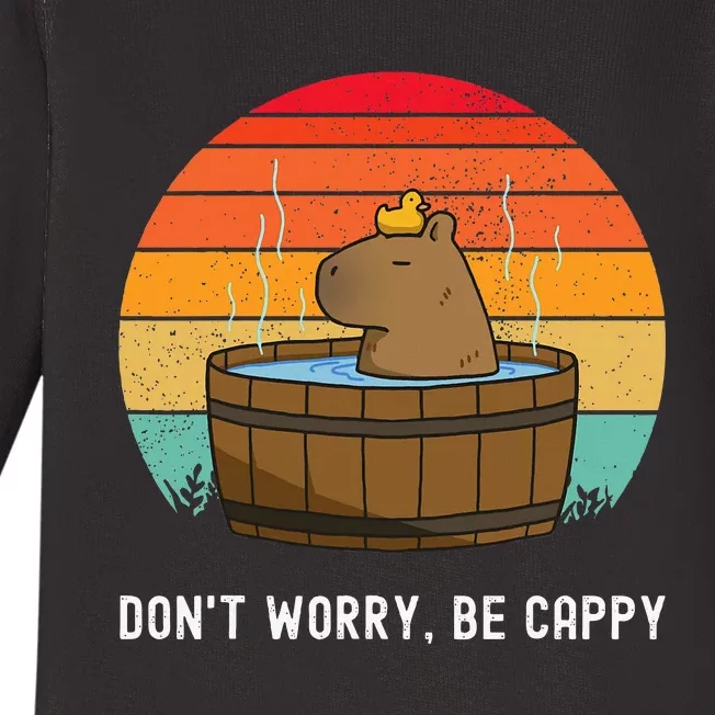 Retro Funny Capybara DonT Worry Be Capy Baby Long Sleeve Bodysuit