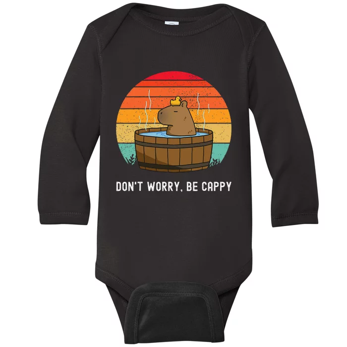 Retro Funny Capybara DonT Worry Be Capy Baby Long Sleeve Bodysuit