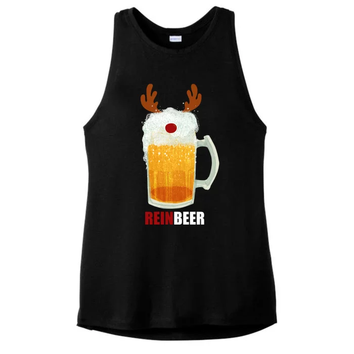 Reinbeer Funny Christmas Holiday Beer Lover Ladies Tri-Blend Wicking Tank