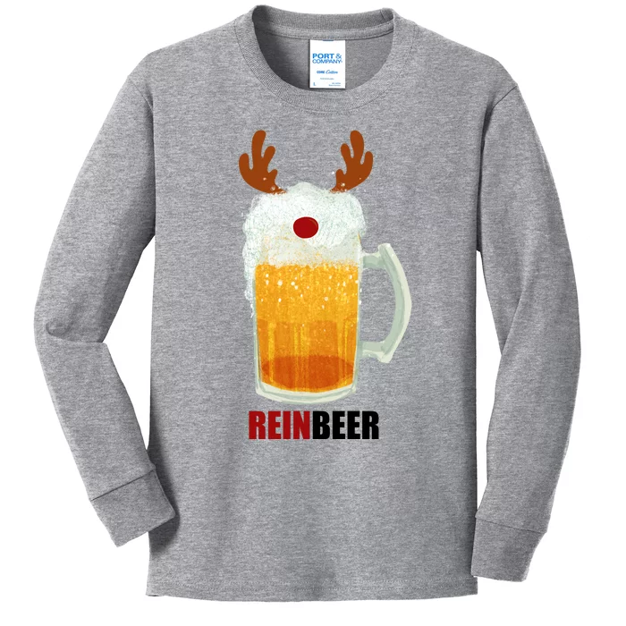 Reinbeer Funny Christmas Holiday Beer Lover Kids Long Sleeve Shirt