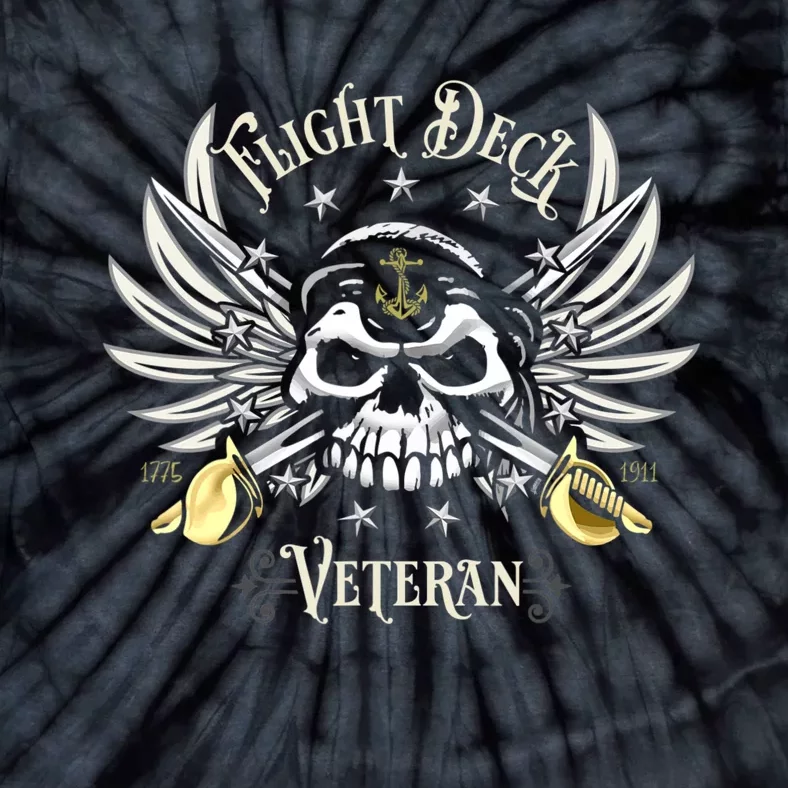 Retro Flight Deck Veteran Skull Naval Aviation Tie-Dye T-Shirt