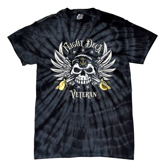 Retro Flight Deck Veteran Skull Naval Aviation Tie-Dye T-Shirt