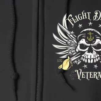 Retro Flight Deck Veteran Skull Naval Aviation Full Zip Hoodie