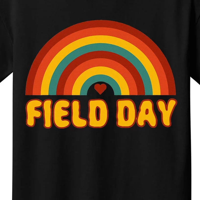 Retro field day yellow rainbow field day teachers Kids T-Shirt