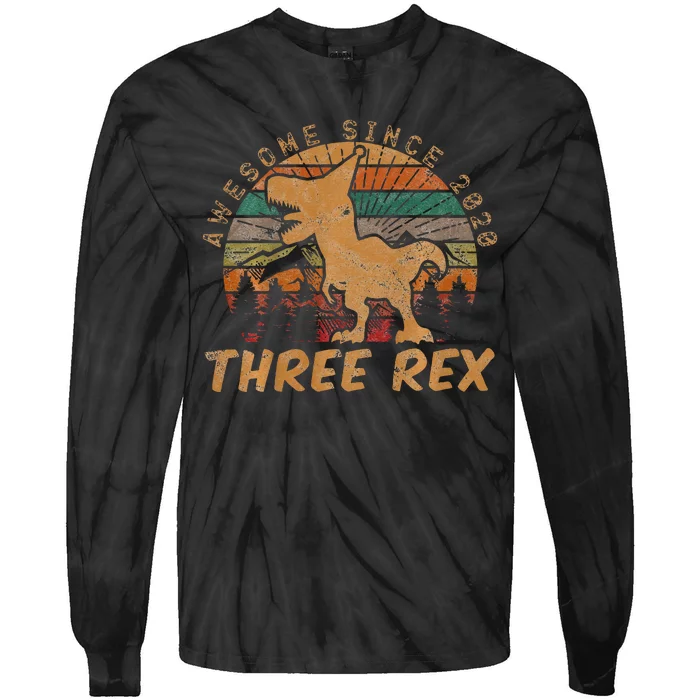 Roaring Fun Dinosaur Themed 3rd Birthday Gifts Tie-Dye Long Sleeve Shirt