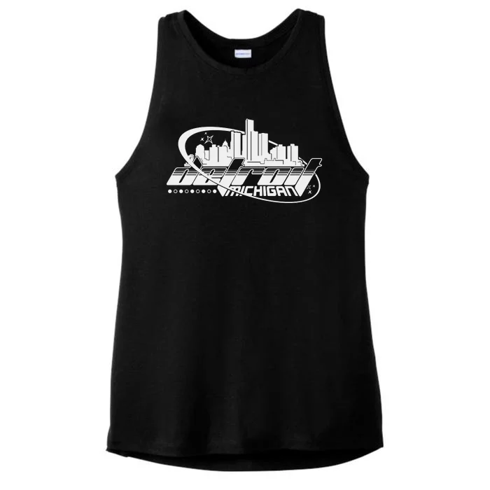 Retro Futuristic Detroit Michigan Skyline Logo Ladies Tri-Blend Wicking Tank