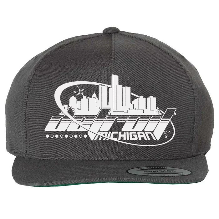 Retro Futuristic Detroit Michigan Skyline Logo Wool Snapback Cap