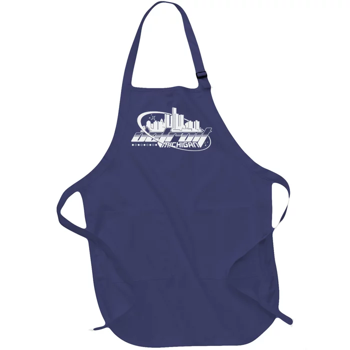 Retro Futuristic Detroit Michigan Skyline Logo Full-Length Apron With Pocket