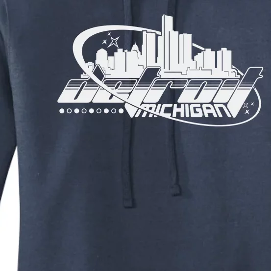 Retro Futuristic Detroit Michigan Skyline Logo Women's Pullover Hoodie